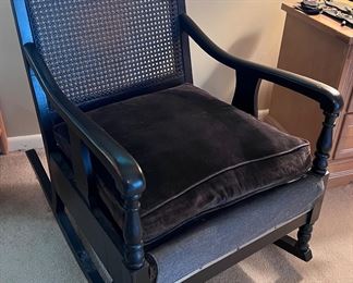 Black lacquered rattan rocking chair