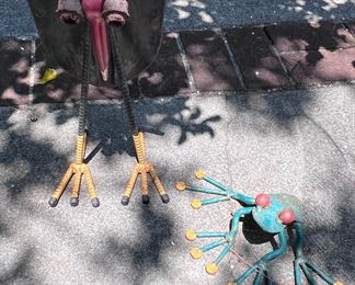 Metal bird and frog