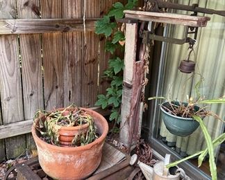 Antique wood weight (used as plant stand)