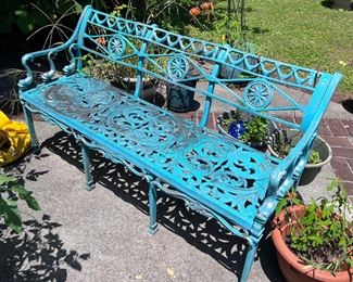 Painted iron patio bench