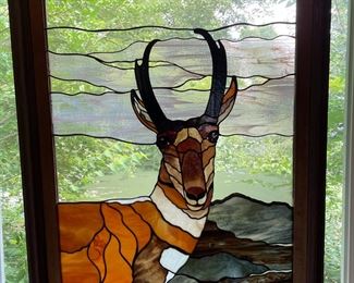 Head in the Clouds Copper Foil Stained Glass Art Portrait of an Antelope framed in fine wood with sued matting. Appraised at $5,000