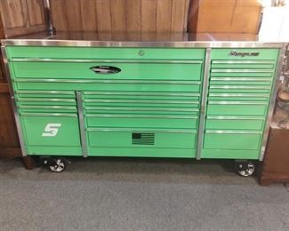 Snap-On rolling tool chest model number KRL7023CPJJ, 19 drawers, like new- never used to store tools, owner’s manual and keys, 72 1/2” x 42 1/2” x 29”