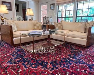 Mid Century Modern Low Profile Milo Baughman Style Case Loveseat/Settees with Brass Accent..