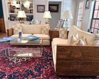 Mid Century Modern Low Profile Milo Baughman Style Case Loveseat/Settees with Brass Accent..