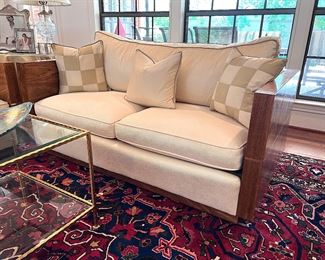 Mid Century Modern Low Profile Milo Baughman Style Case Loveseat/Settees with Brass Accent..