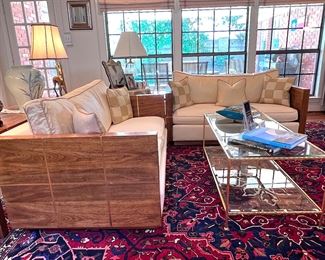 Mid Century Modern Low Profile Milo Baughman Style Case Loveseat/Settees with Brass Accent..