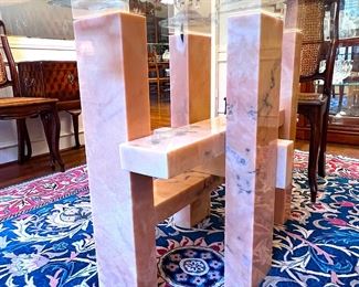 G. Heris Mid Century ‘Tao’ Beveled Glass Top Dining Table with Marble Base.. Designer Willy Ballez style from Belgium. Circa 1970's 