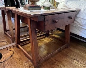 Primitive 19th Century Spanish Desk/Work Table with Drawer and Iron Decor..
