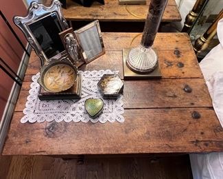 Primitive 19th Century Spanish Desk/Work Table with Drawer and Iron Decor..