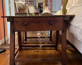 Primitive 19th Century Spanish Desk/Work Table with Drawer and Iron Decor..