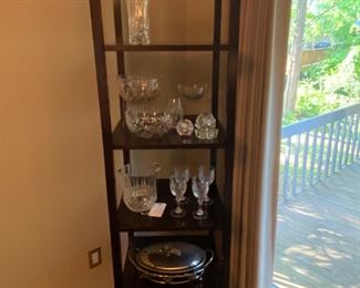 1990s Barbara Barry for Baker Dark Mahogany Étagère

25” Width
25” Depth 
79 1/4” Height 

This Beautiful Dark Mahogany Étagère designed by Barbara Barry for Baker Furniture features clean simple lines and solid mahogany construction. It offers ample space for storage and display with 4 shelves and a single bottom dovetailed drawer. 

This Étagère is finished on all sides made with the highest quality craftsmanship as expected by Baker. 