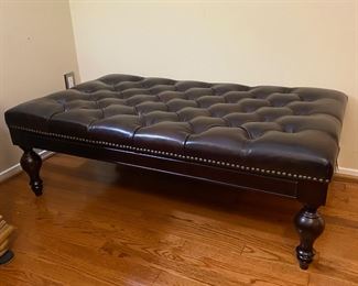 Extra Large Leather Tufted Ottoman with Nail Head Accent