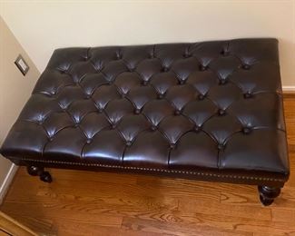 Extra Large Leather Tufted Ottoman with Nail Head Accent