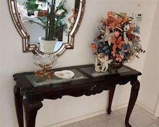 French Provincial Beveled Top Sofa / Console Table