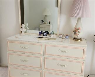 Hand Painted Dresser with Mirror and Matching Night Stands
