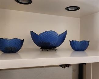 Vintage blue salad bowl, Cobalt glass bowl