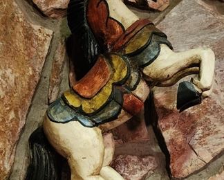 Vintage Carved Wood Horse, Mid Century Mexican Sculpture Hand painted Horse Décor