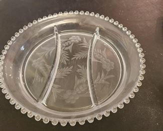 Vintage Elegant Imperial Candlewick Etched Cornflower 3 Part Relish Dish
