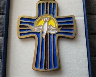 Vintage Catholic Holy Spirit On Enameled 3” Cross