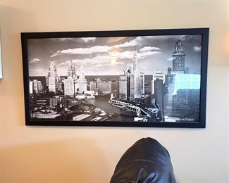 Large framed print of 1930 Chicago River and Skyline $125