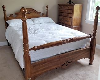 Four poster queen bed with mattress set $175. Matching tall chest $200 and dresser with mirror $250.