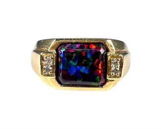14kt Yellow Gold Synthetic Black Opal Ring