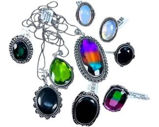 German Silver Glass Stone Assortment of Jewelry