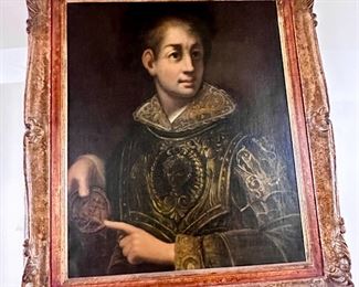 Portrait of Nobleman in Armor oil on canvas. Venetian School (Italian 17th century circa 1640) no signature found. 27.5x22.5 canvas 35x30 frame good condition but varnish is discolored.