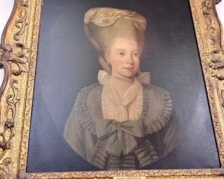 Portrait of Queen Charlotte Oil on canvas Studio of Benjamin West (American 1738-1820) 20x34 canvas, 39x34 frame cleaned and revarnished with protective backing. No signature found