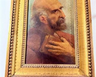 Head of St Stephen oil on canvas painting, glued to board by Rev. Johannes Adam Simon Oertel (German/American, 1823-1909) no signature found 14.5x8.25 canvas 19.5x13.75 frame in good condition.