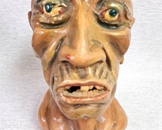 COOL HANDMADE MAN PLASTER SCULPTURE W REAL TEETH FOLK ART