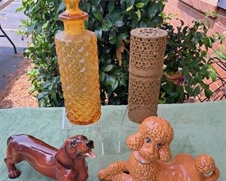 CERAMIC DOGS & GLASS BOTT;E
