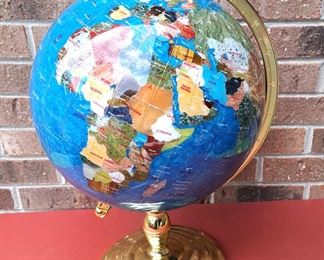 LARGE HEAVY GLOBE W INLAID STONE