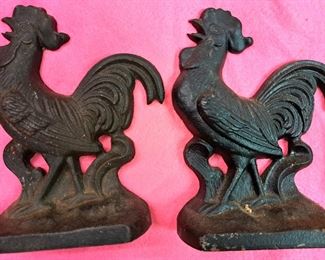 EARLY CAST IRON ROOSTER BOOKENDS