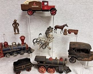 CAST IRON LOT TRAIN TRUCK COWBOY HORSE BUDWEISER TRUCK