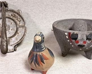 STONE MOTAR & PESTAL VINTAGE TORTILLA PRESS & BIRD