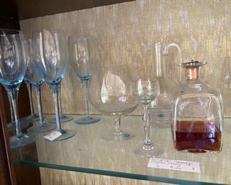 Brandy set. Blue stemware.
