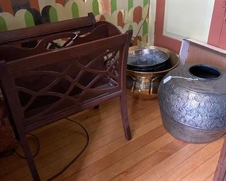 Mag rack,  brass pots