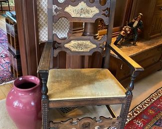 Hand painted chair. large Ohio pot.