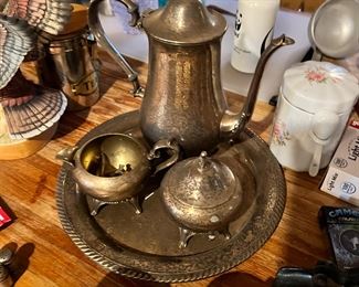 Tea pot with sugar, creamer and serving plate set