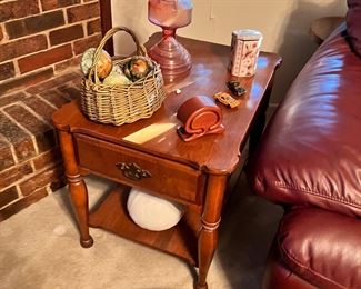 Block maple table set… large coffee & 3 side tables with drawers or tiers. 