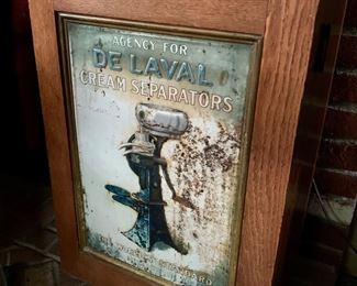 Antique De Laval cream separator tin litho sign Country Store Tool cabinet, opens for tool storage 