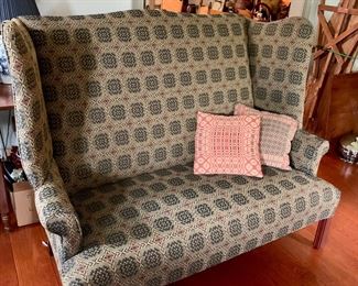 Colonial Style upholstered wingback Settee 
