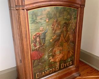 Antique Diamond Dyes “Governess” General Country Store cabinet with original divided cubby interior 