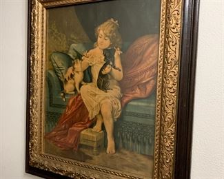 Victorian era litho with Kitten & Puppy 