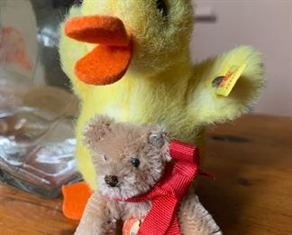 Vintage German Steiff Duckling & miniature Teddy 