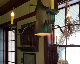 Colonial style primitive tin hanging faux candle electric chandelier 
