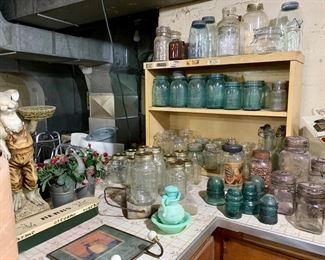 Antique to Vintage glass canning jars, old insulators and fun garden decor 