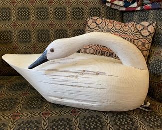 Large Carved Whitewashed wood Swan 