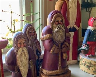 Signed, Artisan made, carved wood Santa’s  